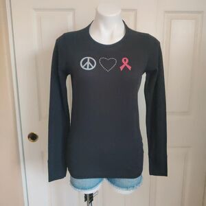 Share the Care "Peace Love Cure" Long Sleeve Ribbed Shirt sz M
